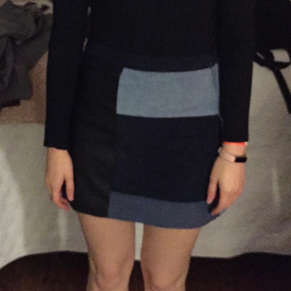 Blue Patchwork Mini Skirt